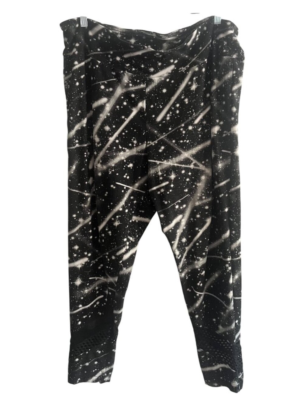 Black & White Cosmic Galaxy Print Plus Size Leggings Mesh Detail Y2K NOBO 3XG